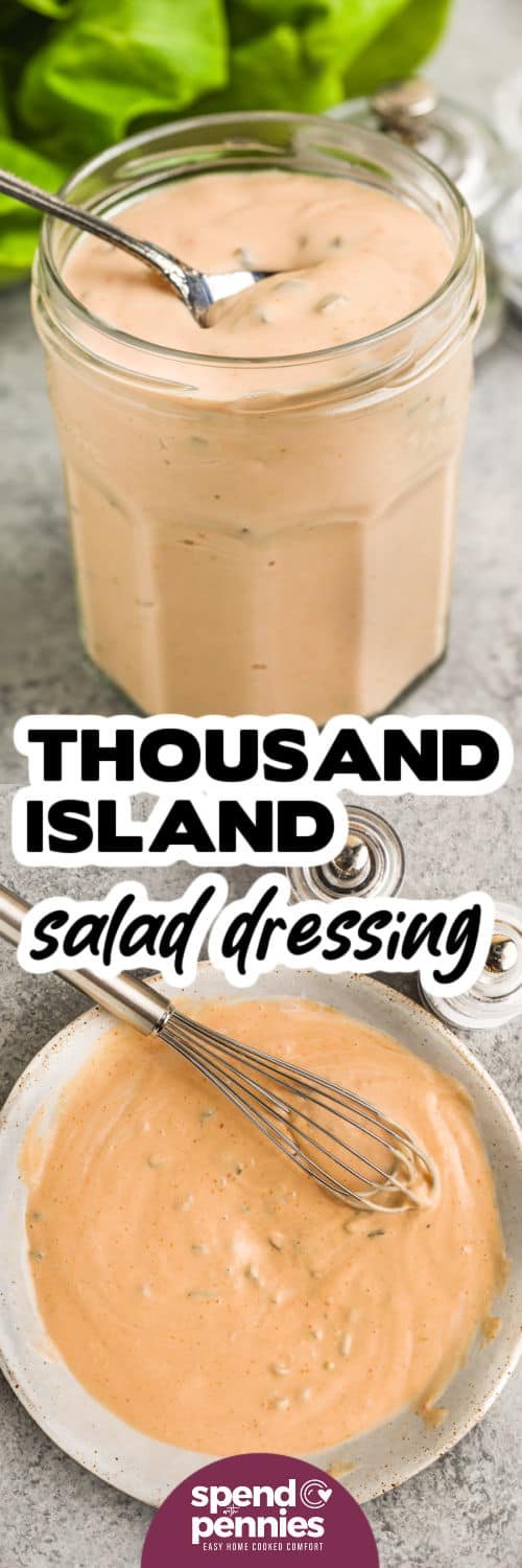 Thousand Island Dressing in the bowl and in a jar with a title